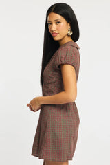 Red Check Shirts Dress Collared Mini
