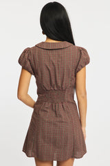 Red Check Shirts Dress Collared Mini