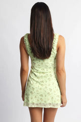 Yellow Floral Mini Dress Mesh