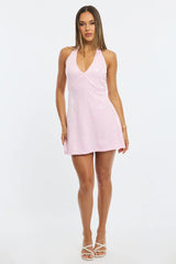 Pink Mini Dress Halter Neck Sequin