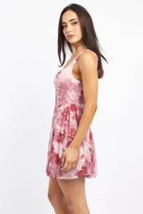 Pink Floral Fit And Flare Dress Mini