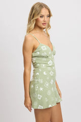 Green Abstract Mini Dress Strappy