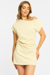 Yellow Asymmetrical Neckline Mini Dress