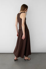 CONTRAST FABRIC SLEEVELESS MAXI DRESS