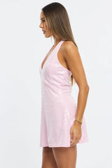 Pink Mini Dress Halter Neck Sequin
