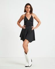 Sawyer Asymetric Hem Halter Mini Dress in Black