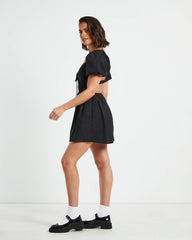 Rylee Backless Puff Sleeve Mini Dress in Black