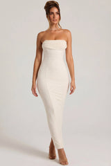 Embellished Bandeau Cowl Neck Maxi Dress in White