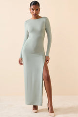Long Sleeve Backless Maxi Dress in Smoke Green