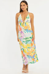 Multi Abstract Midi Dress Halter Neck