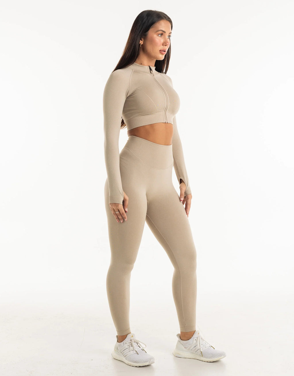 League Cropped Zip-Up - Taupe Grey
