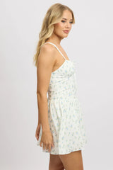 White Ditsy Fit And Flare Dress Drop Waist Mini
