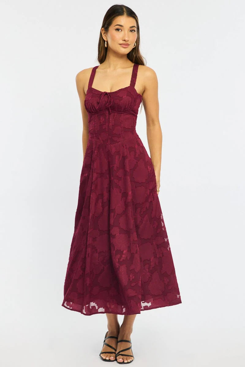 Red Midi Dress Burn Out