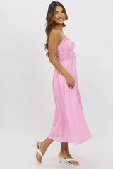 Pink Check Midi Dress Ribbon Detail Strappy