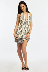 Black Abstract Halter Neck Dress Mini