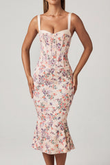 Layered Bra-Detail Fishtail Midaxi Dress in Primrose Floral Print