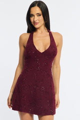 Red Mini Dress V-neck