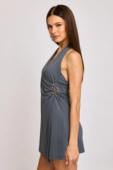 Grey Mini Dress Halter Neck Wrap