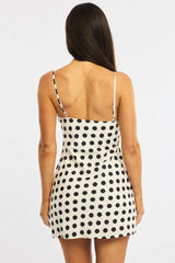 White Polka Dot Mini Dress V-neck