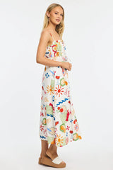 Red Abstract Midi Dress Ribbon Detail Strappy