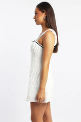White Mini Dress Lace Trim Sleeveless