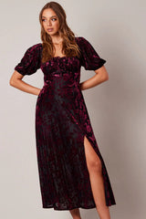 Red Midi Dress Short Sleeve Side Split