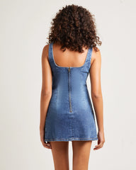 Miffy Square Neck Mini Denim Dress Blue