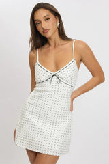 White Polka Dot Mini Dress V-Neck Strappy