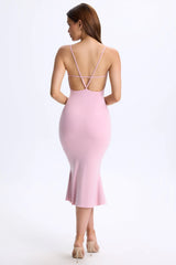Modal Plunge Open-Back Midaxi Dress in Blush Pink