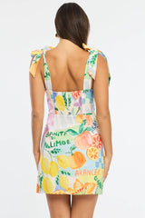 Multi Abstract A Line Mini Dress Sleeveless Linen Blend