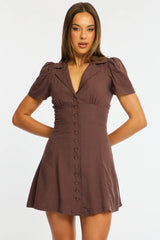 Brown Shirts Dress Mini