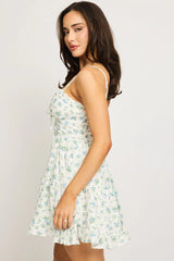 Blue Ditsy Fit And Flare Dress Mini