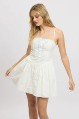 White Fit And Flare Dress Ribbon Tape Mini
