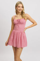Red Check Fit And Flare Dress Drop Waist Mini