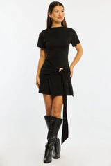 Black Mini Dress Drape Detail