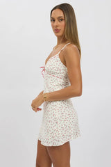White Ditsy Mini Dress V-Neck Strappy