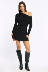 Black Singular Off Shoulder Mini Dress