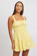 Yellow Fit And Flare Dress Mini Poplin
