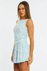 Blue Mini Dress Drop Waist