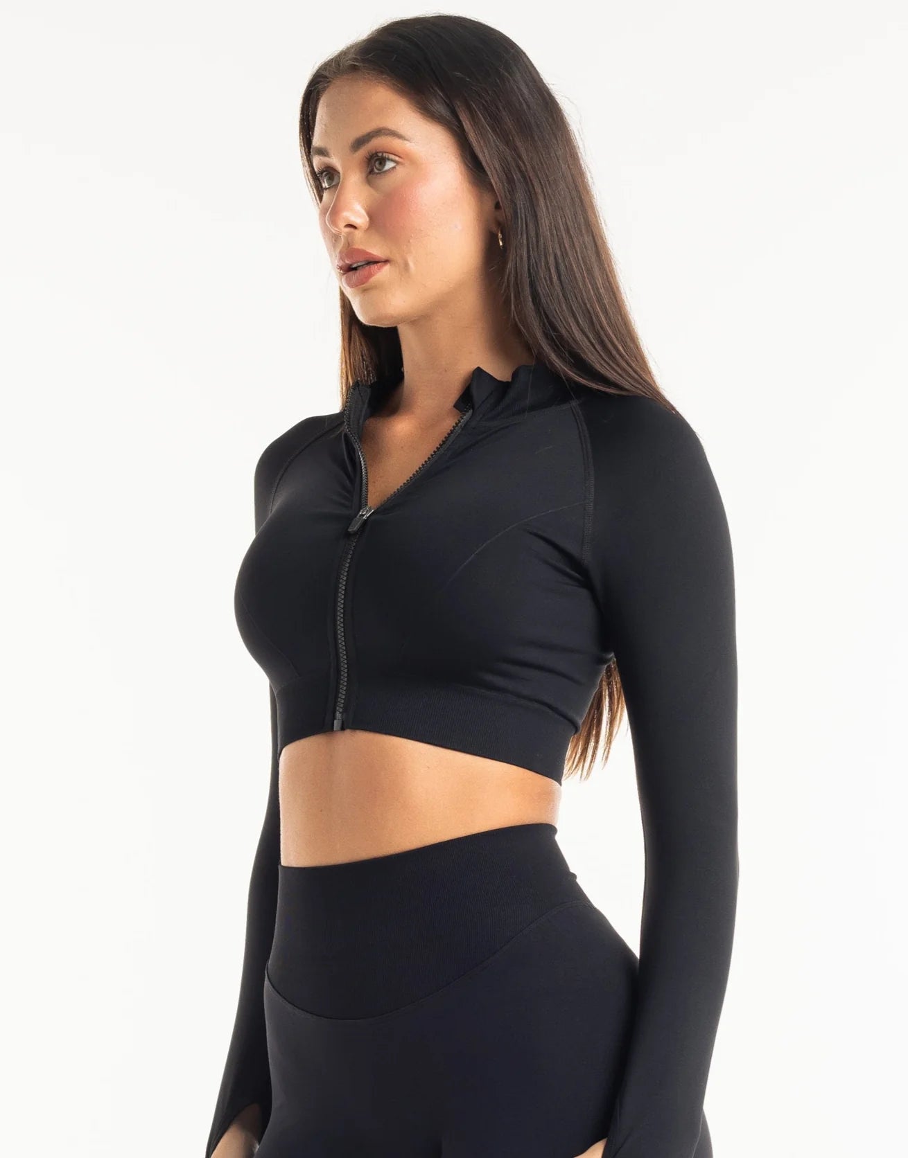 League Cropped Zip-Up - Black