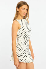 White Polka Dot Mini Dress Boat Neck