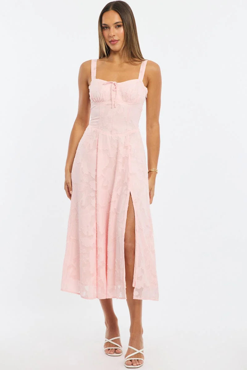 Pink Midi Dress Burn Out