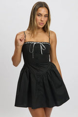 Black Fit And Flare Dress Ribbon Tape Mini