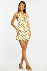Yellow Polka Dot Halter Neck Mini Dress