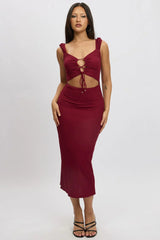 Red Bodycon Dress Textured Midi