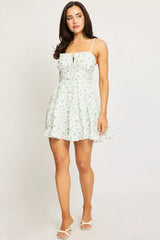 Blue Ditsy Fit And Flare Dress Mini