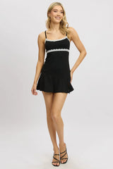 Black Mini Dress Lace Trim