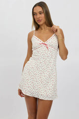 White Ditsy Mini Dress V-Neck Strappy