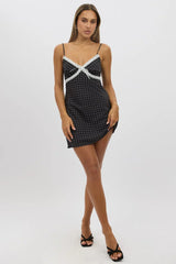 Black Polka Dot Mini Dress V-Neck Strappy