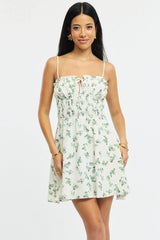Green Ditsy Fit And Flare Dress Mini